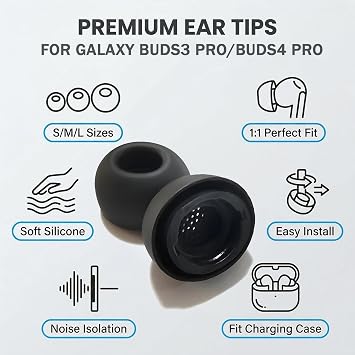 Samsung Galaxy Buds 3 Pro/Buds 4 Pro用の交換用シリコンイヤーチップ。