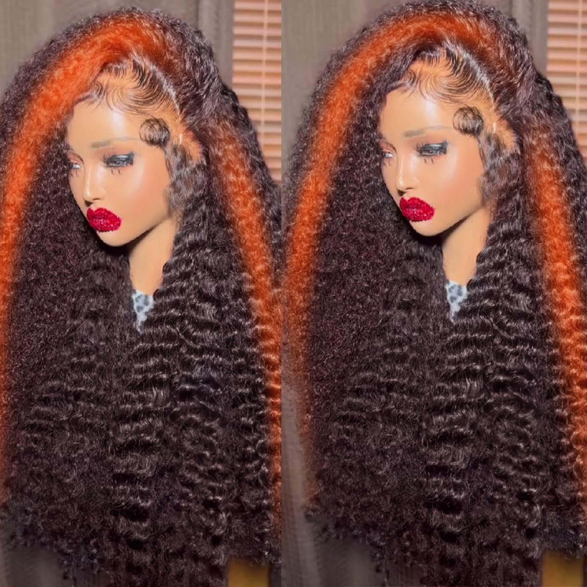 BAIICS 250 density Ginger Deep Wave Lace Front Wigs Human Hair Pre Plucked Hairline Glueless Wigs for Women 13x6 HD Lace Front Wigs Ginger Orange