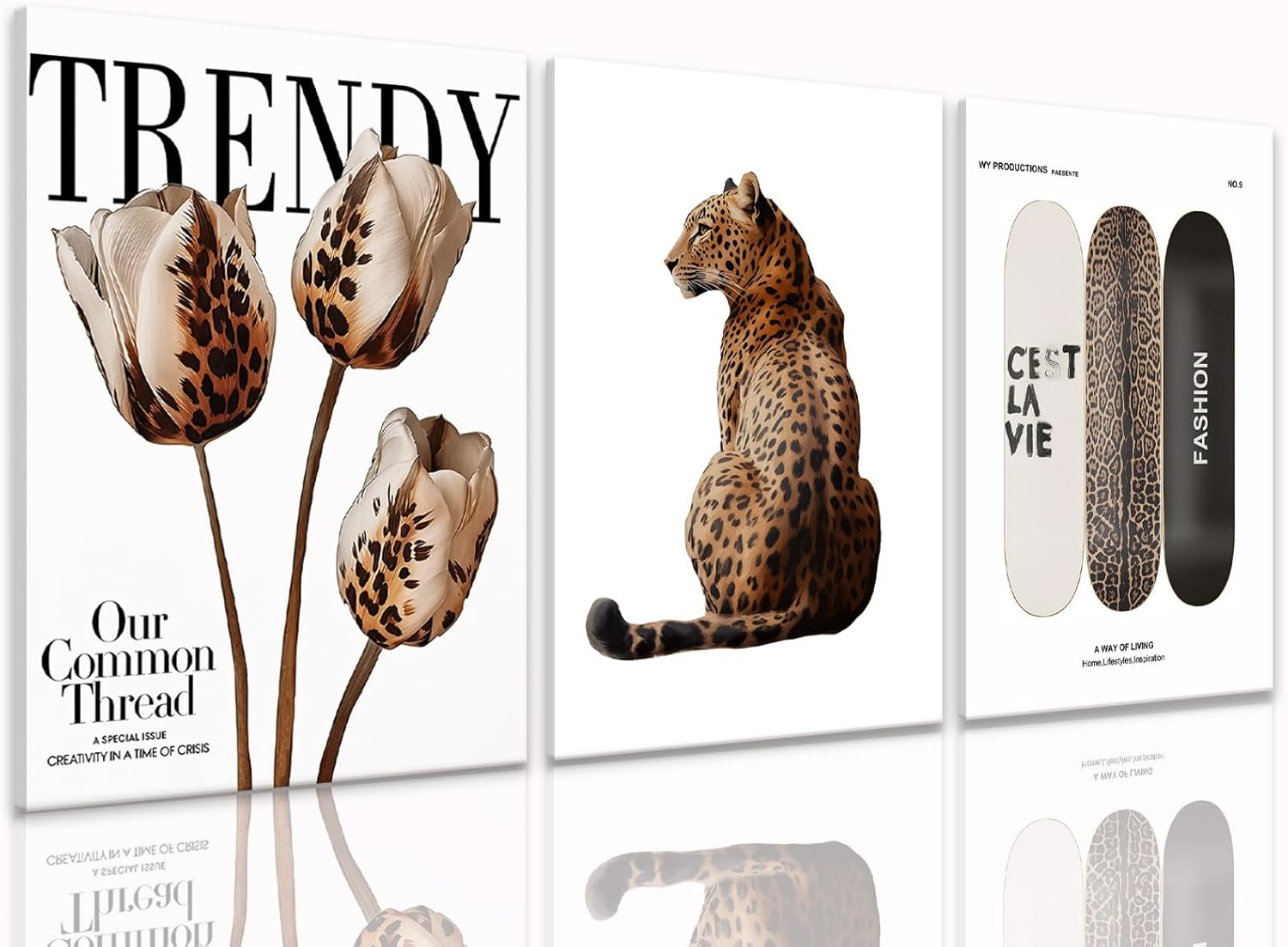 ZKFGPP 3 Piece Trendy Leopard Canvas Wall Art Funky Cheetah Poster Art Prints Cute Skateboard Pictures Wall Decor Fashion Aesthetic Artwork for Girls Bedroom Apartment Dorm 12x16in Framed