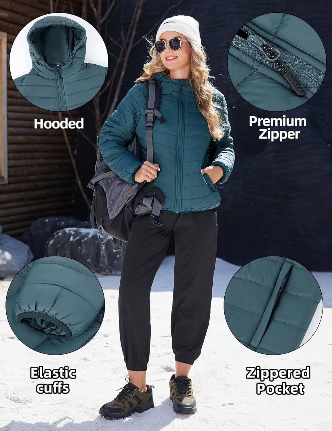 Gihuo Women's Packable Lightweight Hooded Puffer Jacket Quilted Winter Outdoor Jacket with Storage Bag