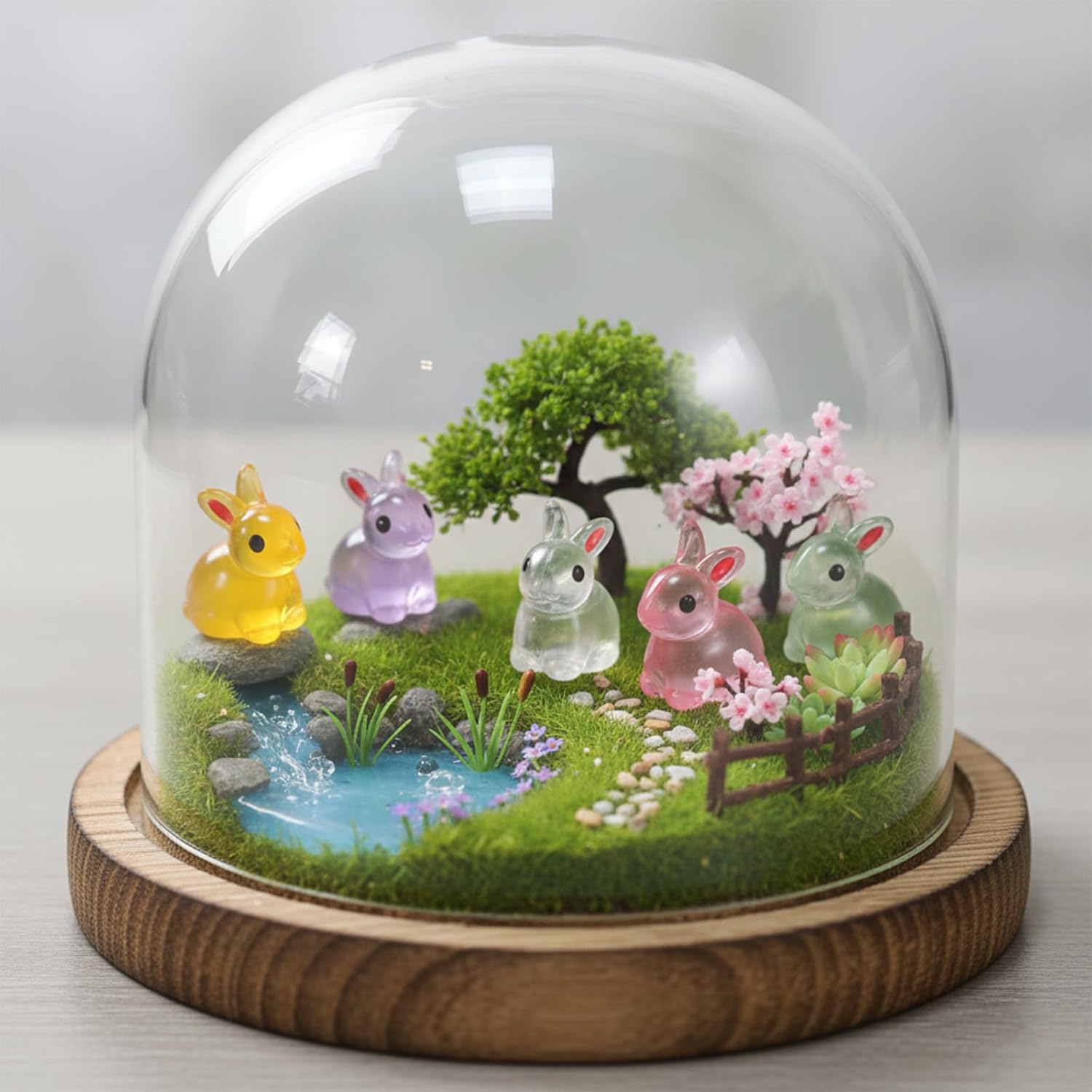 60Pcs Easter Luminous Mini Resin Bunny, Mini Resin Animal Figures Rabbits for Fairy Garden Dollhouse Decor Easter Egg Fillers Party Favors Supplies (6 Colors)