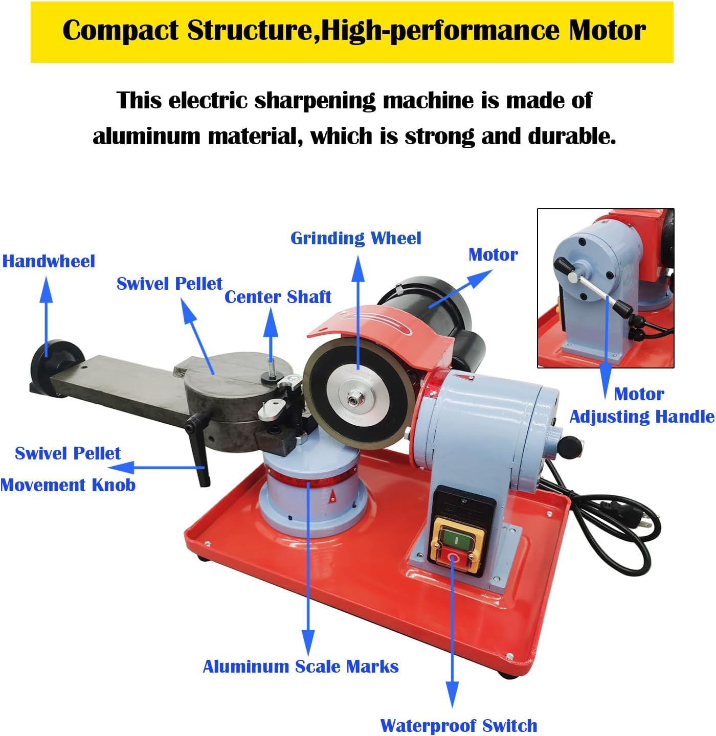 INTBUYING Circular Saw Blade Sharpener, 110V 250W Round Saw Blade Grinder Machine, with 6 Saw Centerings, 5in Grinding Wheel, Rotary Angle Saw Blade Sharpening Machine for Carbide Tipped Saw Blades