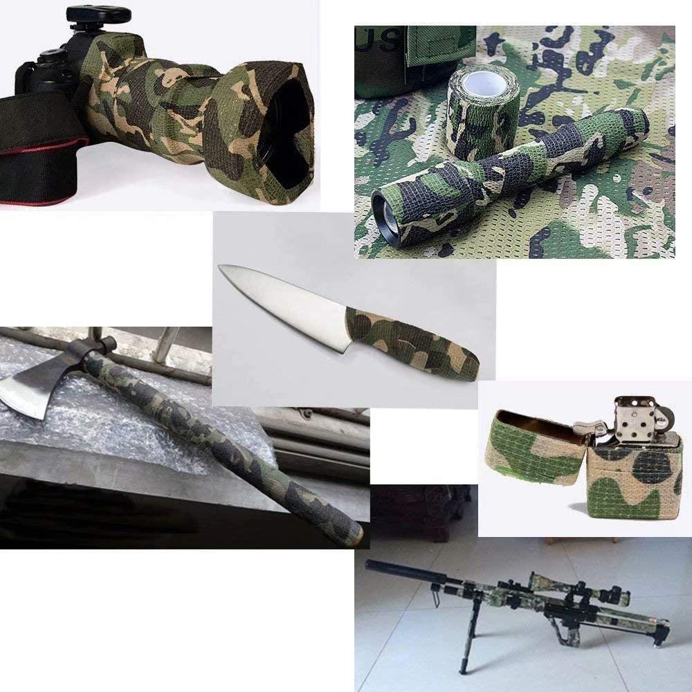 Camo Wrap Tape, Nastro Mimetico invisibileper Militare, Benda Autoadesiva coesive, Bendaggio Elastico Adatto per Campeggio all'aperto, Fotografia, Caccia, 5-Pack