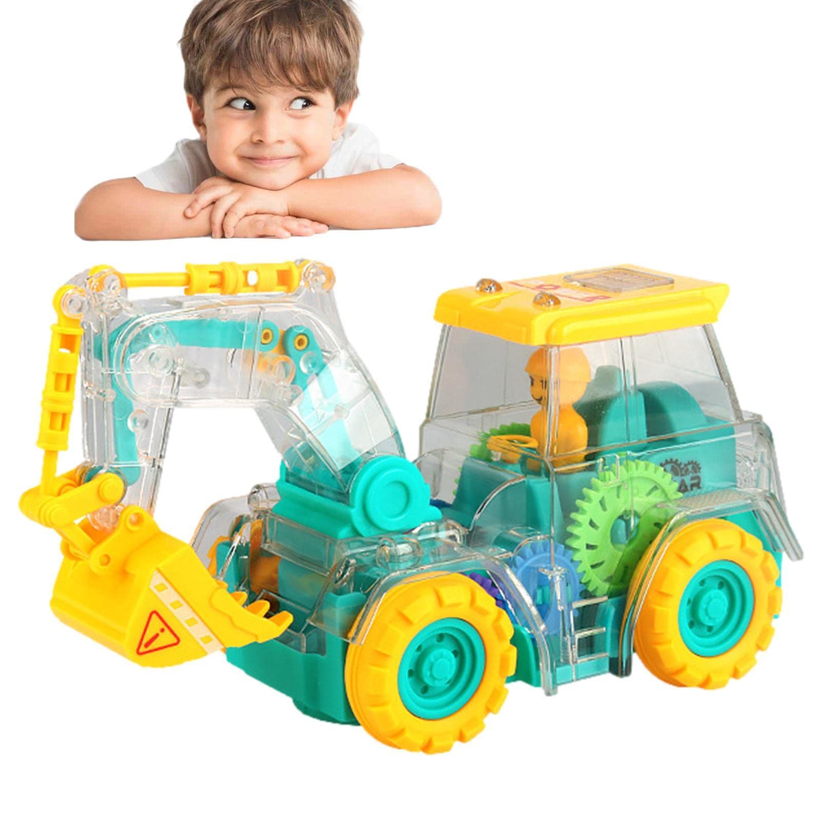 4 Pcs Digger Truck For Boys | Electric Music Lighting Construction Trucks Toys With Universal Wheel | Transparent Toy Car For Boys Girls, Construction Tractor Vehicle, Engineering Digger