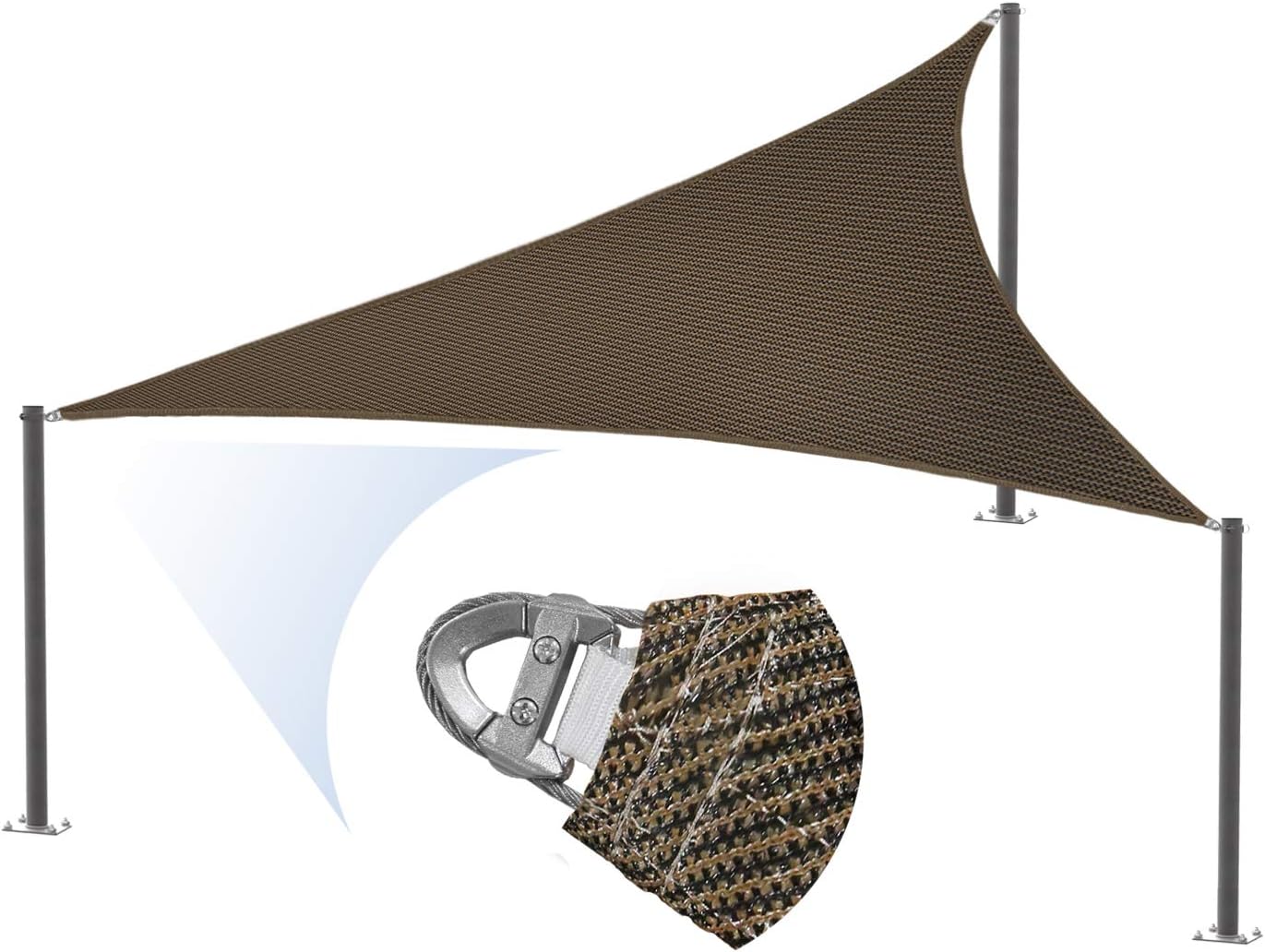 E&K Sunrise 24' x 40' x 46.6' Sun Shade Sail Right Triangle Canopy Shade Cover with A Ring Steel Cable Wire UV Block for Pergola Patio Backyard Garden Deck Outdoor (Brown)