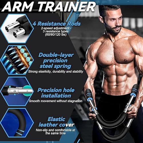 Miniatura 6 de Twister - Entrenador de brazos, barra de entrenamiento de resorte ajustable de 60 a 100 libras, entrenador de brazos para hombresmujeres, diseño