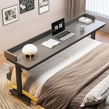 Overbed Table with Wheels and Height Adjustable, King Size Mobile Bed Desk with Heavy Duty Metal Leg, Portable Mobile Laptop Cart for Computer, Bedroom WorkBlack 4,180x40x68cm/71 * 16 * 27