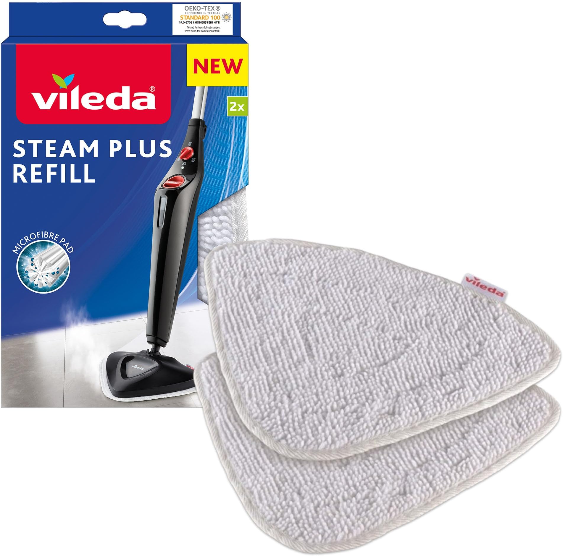 Vileda Steam Plus Mop Refill Pads - Pack of 2 | Original Steam Mop Replacement Pads for Vileda Steam Mops | Machine Washable | Easy to Attach