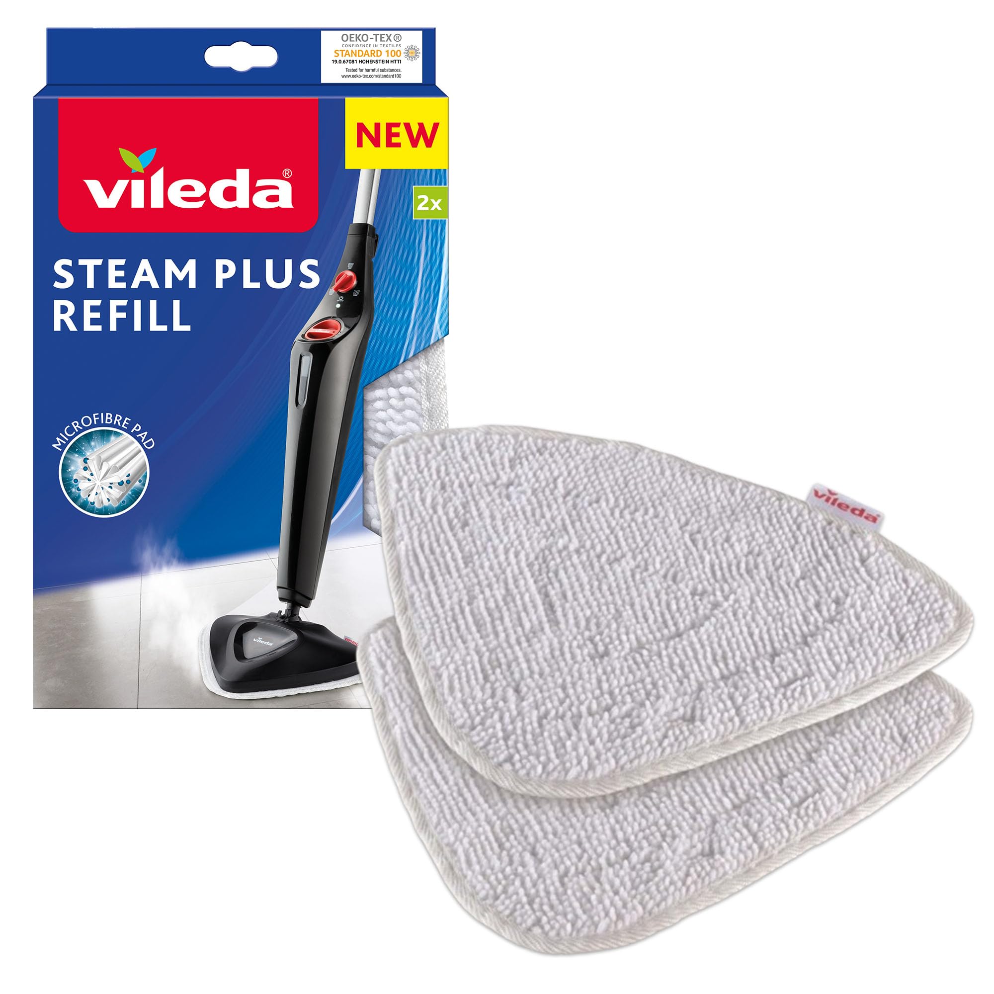 Vileda Steam Plus Mop Refill Pads - Pack of 2 | Original Steam Mop Replacement Pads for Vileda Steam Mops | Machine Washable | Easy to Attach