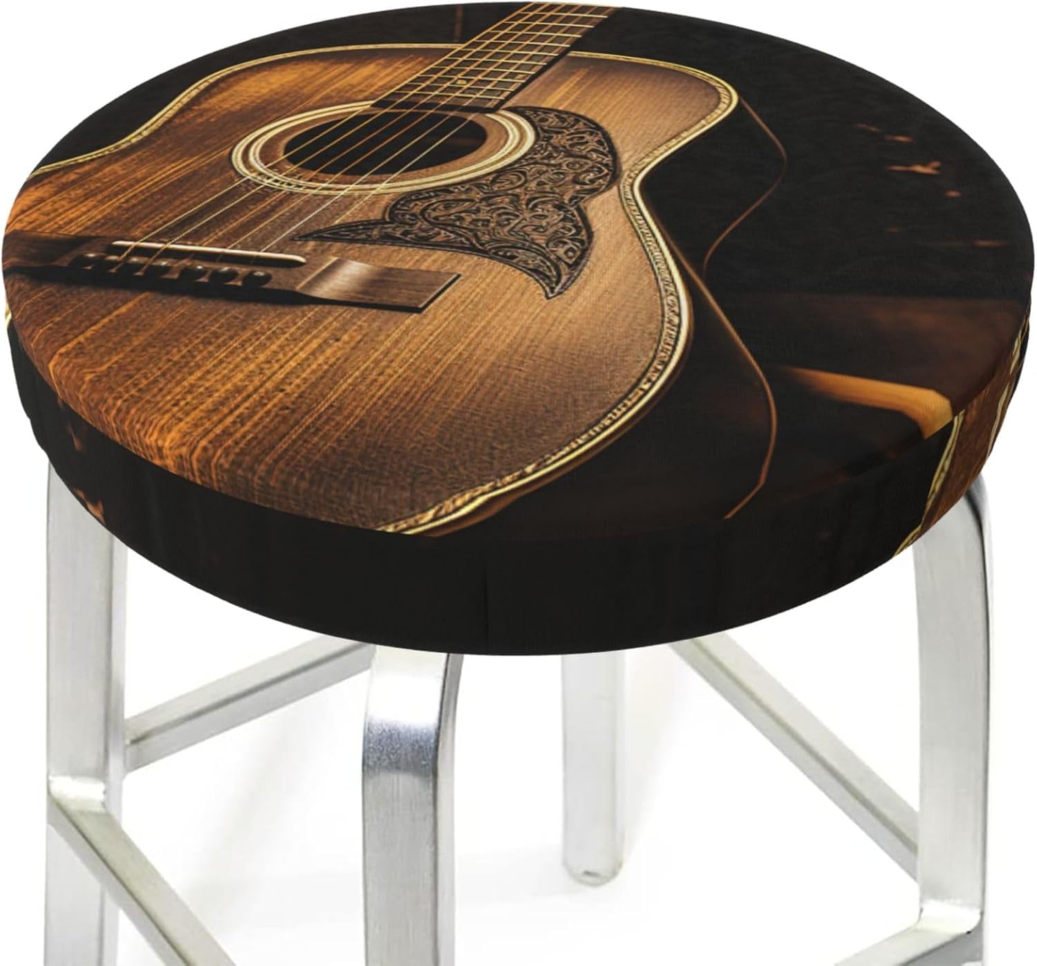 Bar Stool Cover Round Elastic Stool Cushion Covers Old West Guitar Bar Chair Cover Washable Stool Cushion Slipcover Stretch Stool Seat Covers for 12-14 Inch Chair