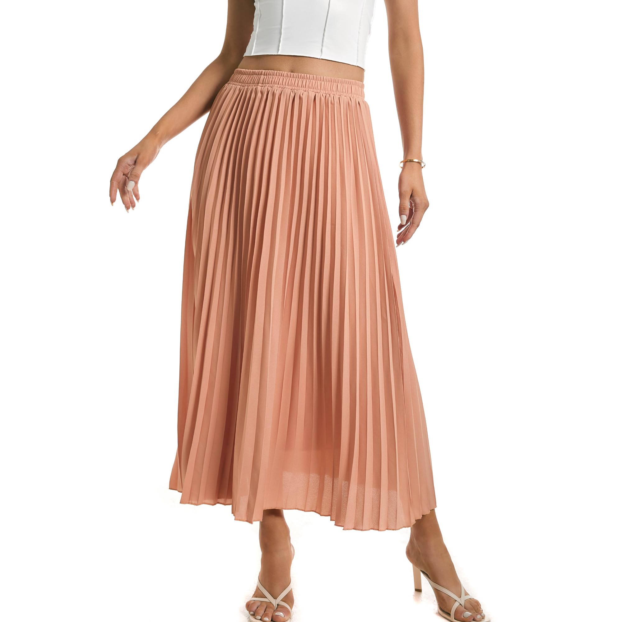 Jupe longue plissée élastique taille haute pour femme - Style bohème