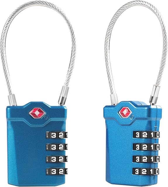 TSA zamki bagażowe [2 sztuki] [zmodernizowane] Diyife 4-cyfrowa kombinacja zamka bezpieczeństwa, zamek podróżny, z elastycznym kablem 14 cm do walizki, bagażu, plecaka, gabinetu szkolnego lub na