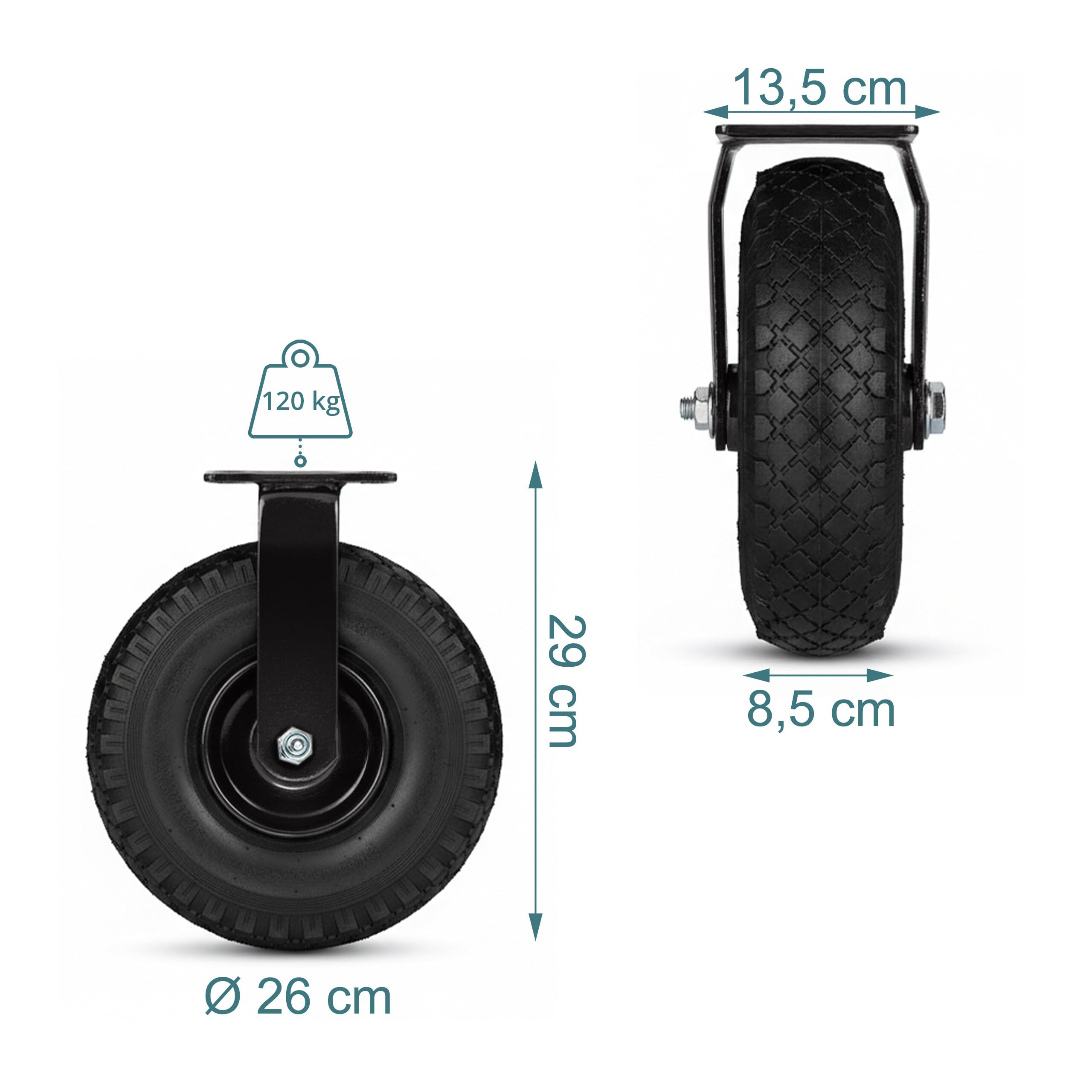 Relaxdays Set 2X Ruote fisse + 2X girevoli, pneumatiche 3.00-4, Portata 120 kg, Nero, Rotelle Piatte
