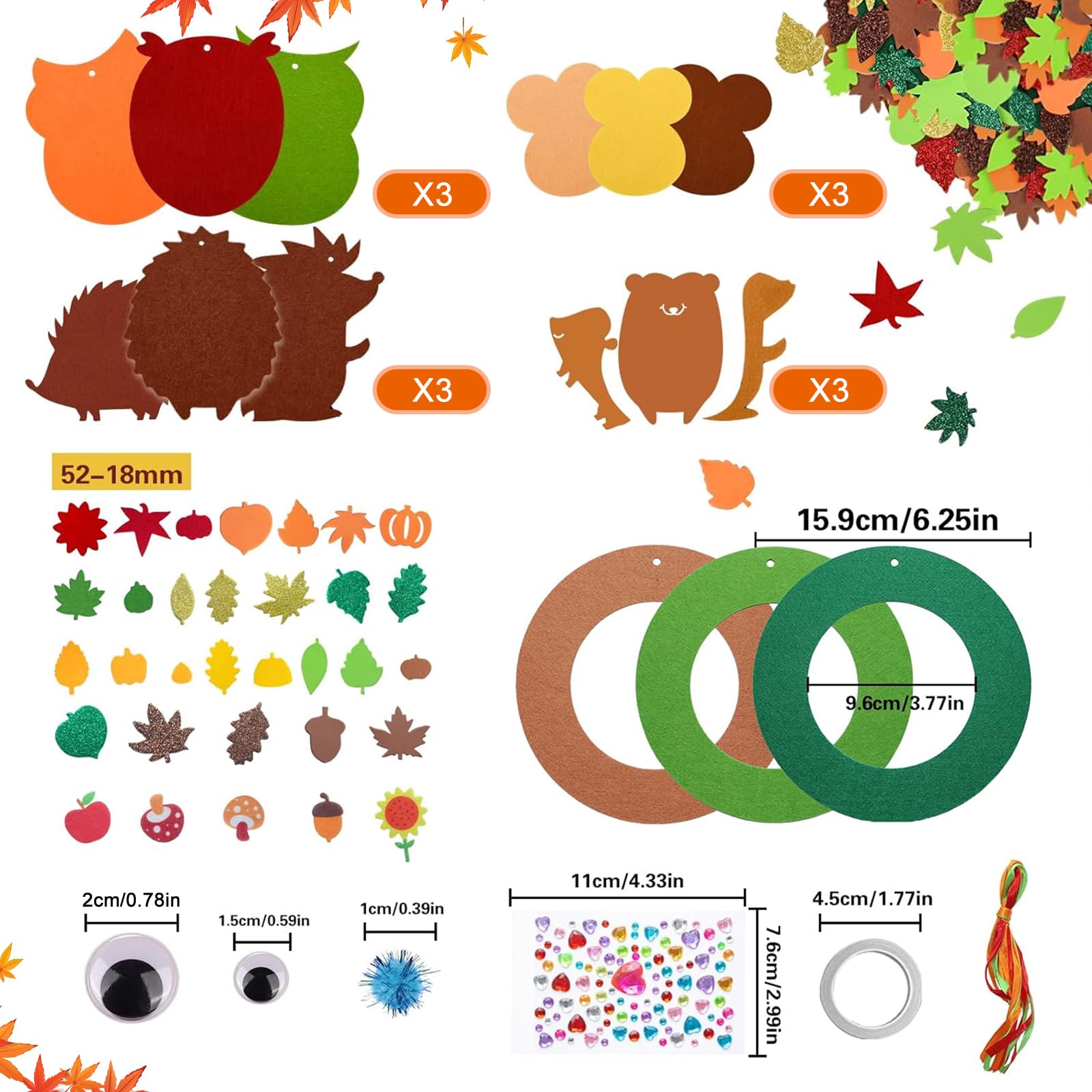 Lets Joy – Kit De Feutre D'Automne/Hiver, Bricolage Hérisson, Hibou, Feuilles – Déco Thanksgiving