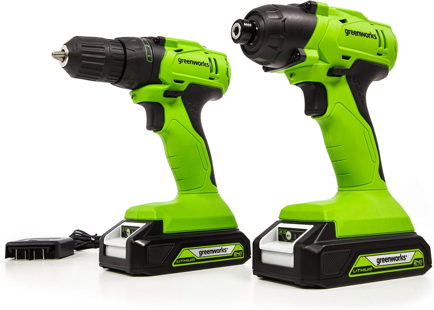 Greenworks 24V Drill / Driver + Impact Driver Combo Kit, (2) 2Ah
