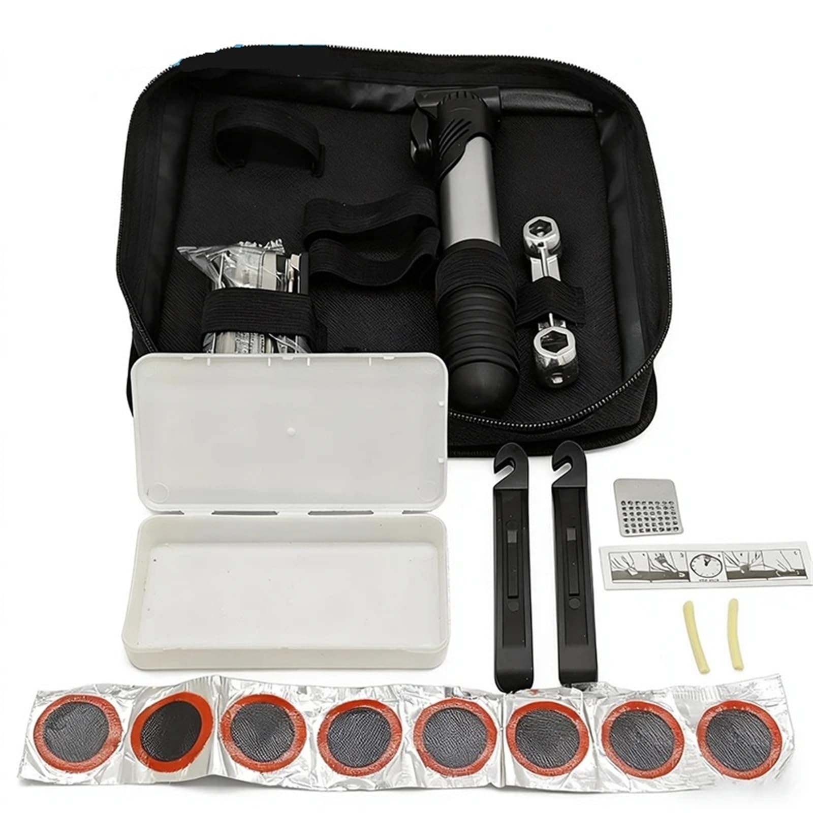 Generico Kit di Attrezzi for Riparazione Bici con Custodia, Toppa for Pneumatici for Pompa E Chiave Esagonale for La Manutenzione del Ciclismo All'aperto su Bici da Strada MTB