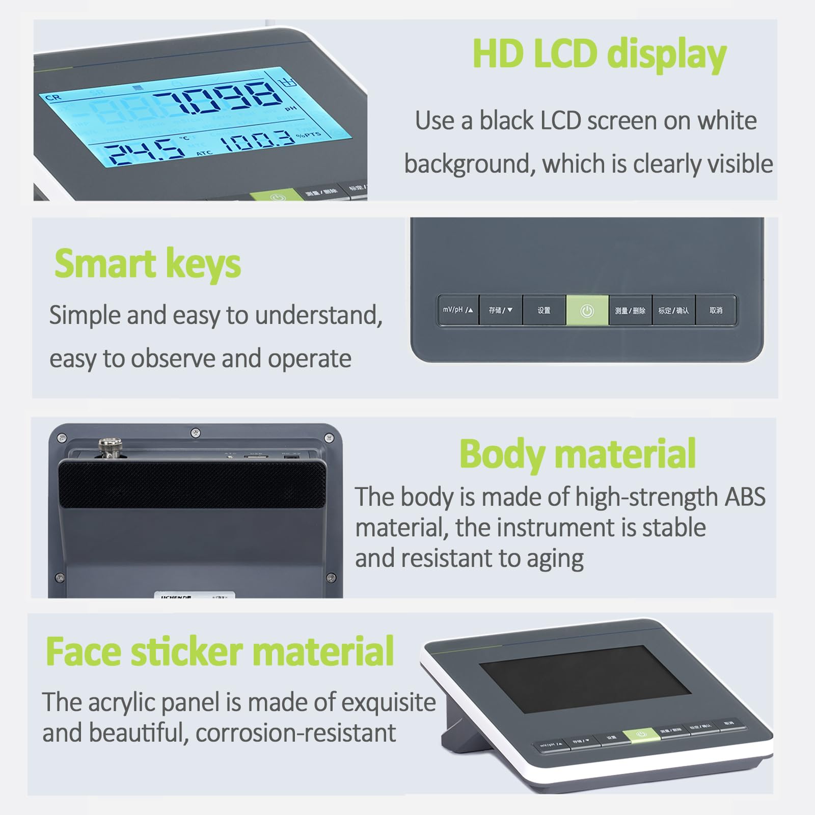 Medidores De PH De Escritorio, Comprobador De PH De Laboratorio con Pantalla LCD De 6", Calibración De Electrodos De PH De 1 a 5 Puntos, Almacenamiento De 500 Conjuntos De Datos