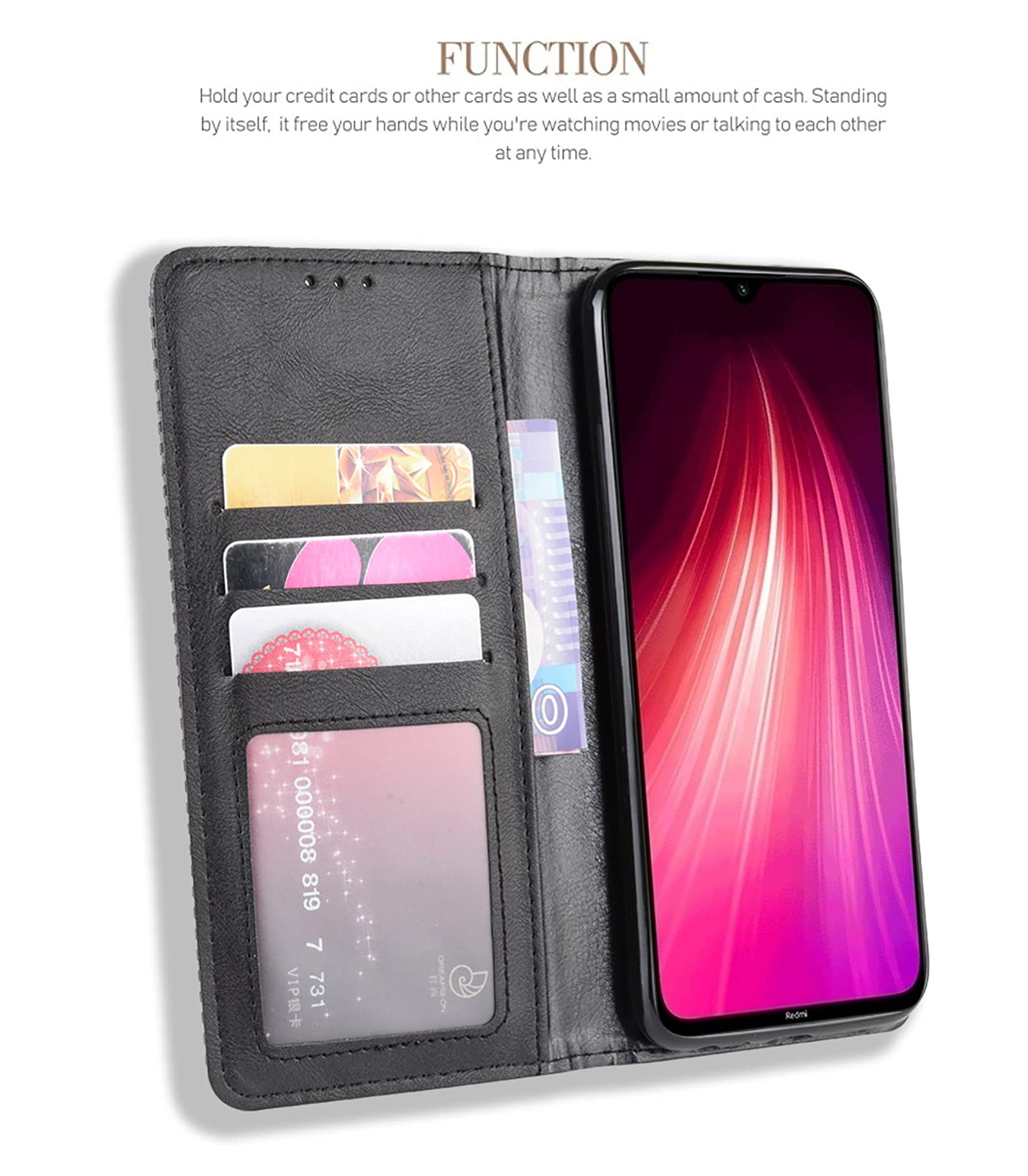 Custodia Portafoglio GOKEN Per Xiaomi Redmi Note 8 2021 | Pelle PU Con Rilievo, 3 Slot Carte E Portamonete | Blu - 3