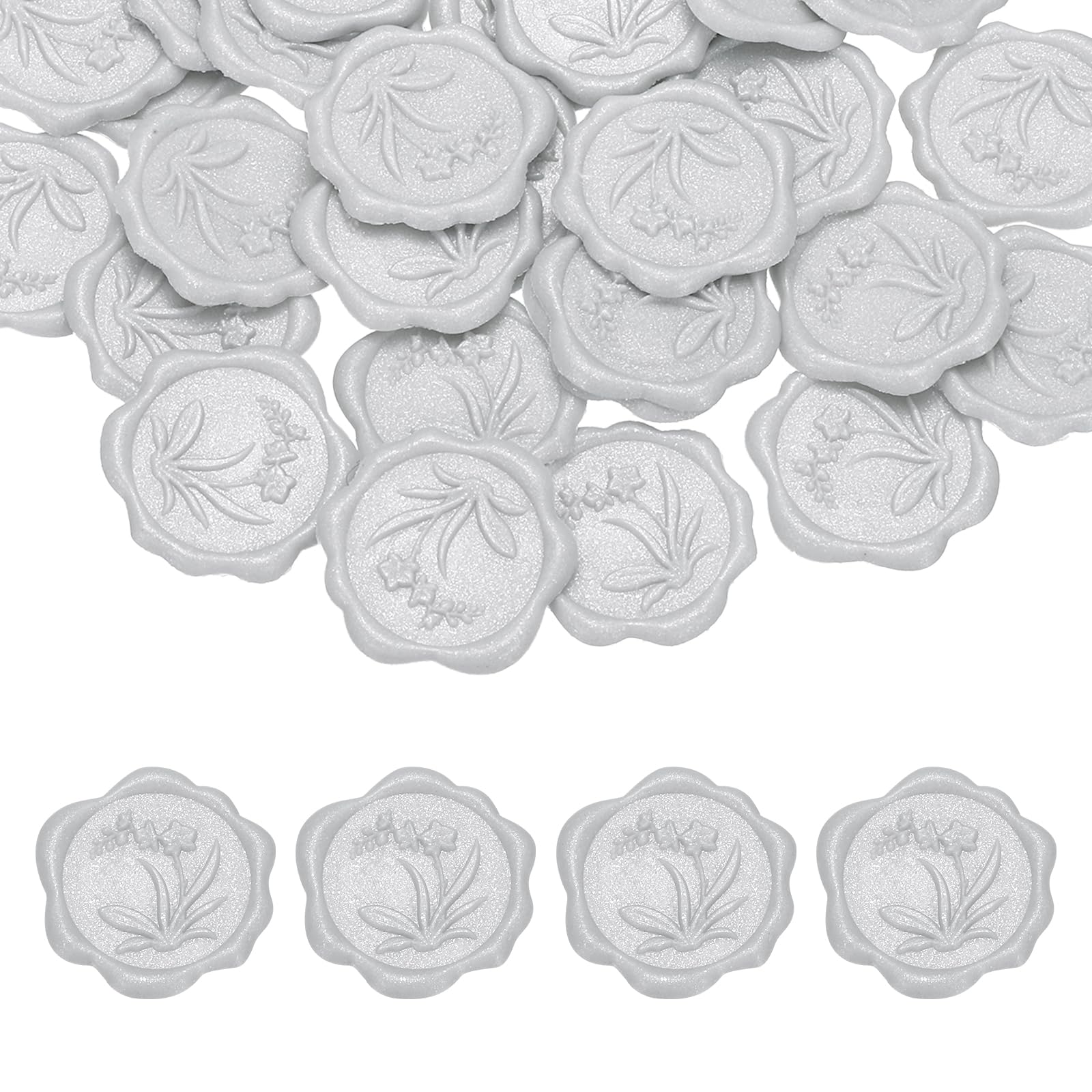 PATIKIL Wax Seal Stickers, 50 Pcs Envelope Seal Stickers, Self-Adhesive Wax Stamp Wedding Invitation Accessories for Wedding Party Birthday Gift Wrapping Anniversary, Bright Silver