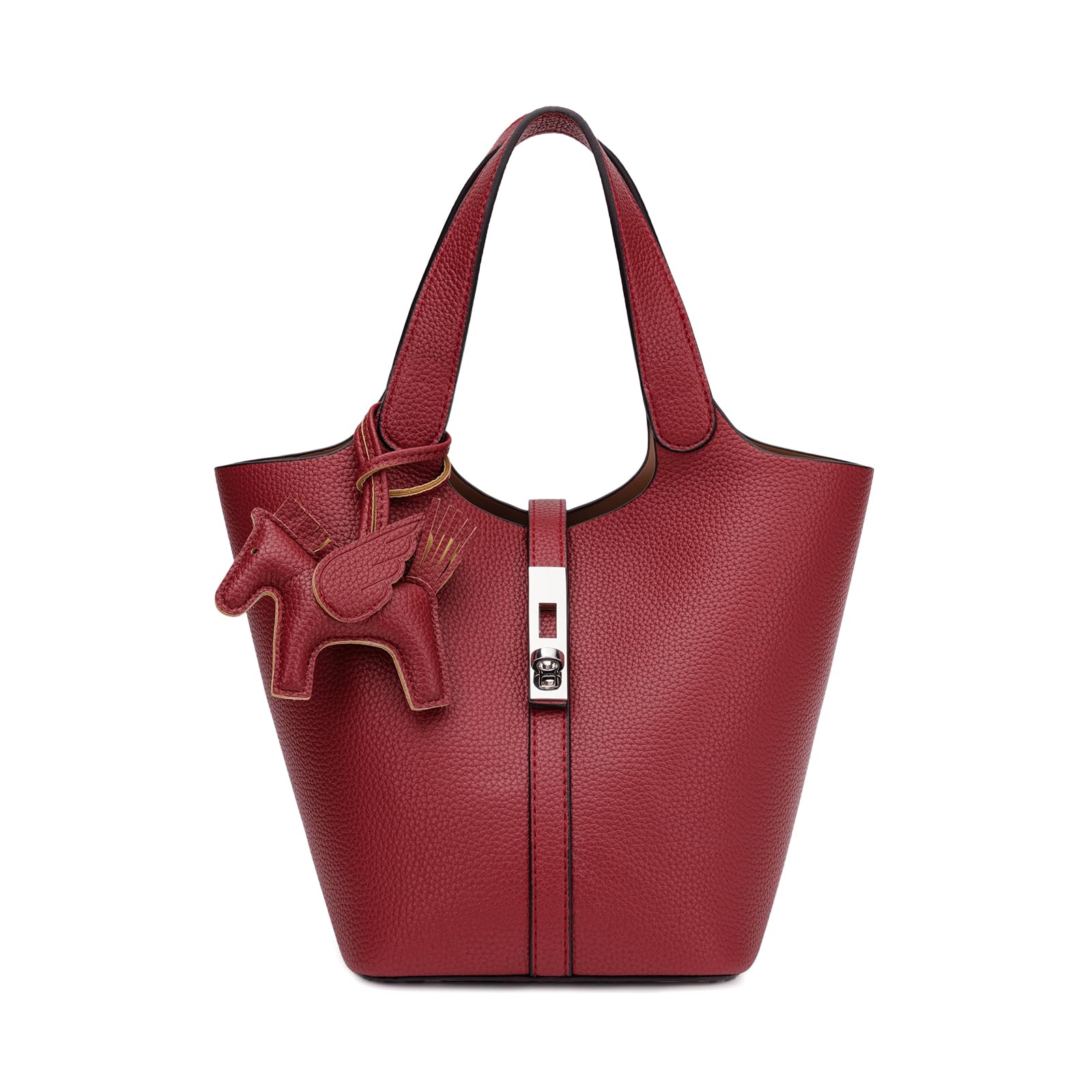 Tote Bag for Women Vegan Leather Bucket Purse for Women Top Handle Handbag Shoulder Bag with Detachable Small Purse