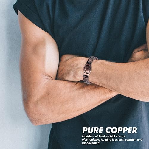 Miniatura 4 de Pulseras masónicas de cobre puro para hombre, 9 pulgadas, ajustables, con imanes de 3500 Gauss, alivio del dolor para artritis y migrañas del túnel
