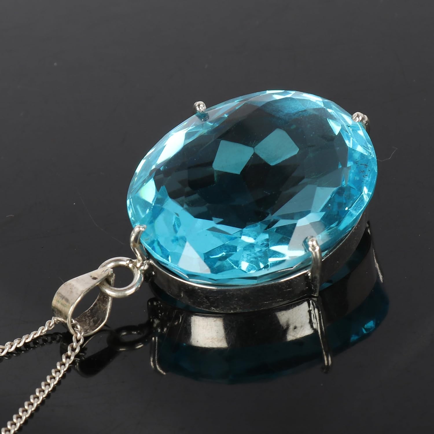GEMHUB Lab Created Swiss Blue Topaz 82 Ct Oval Cut 925 Silver Fine Pendant for Office image 4