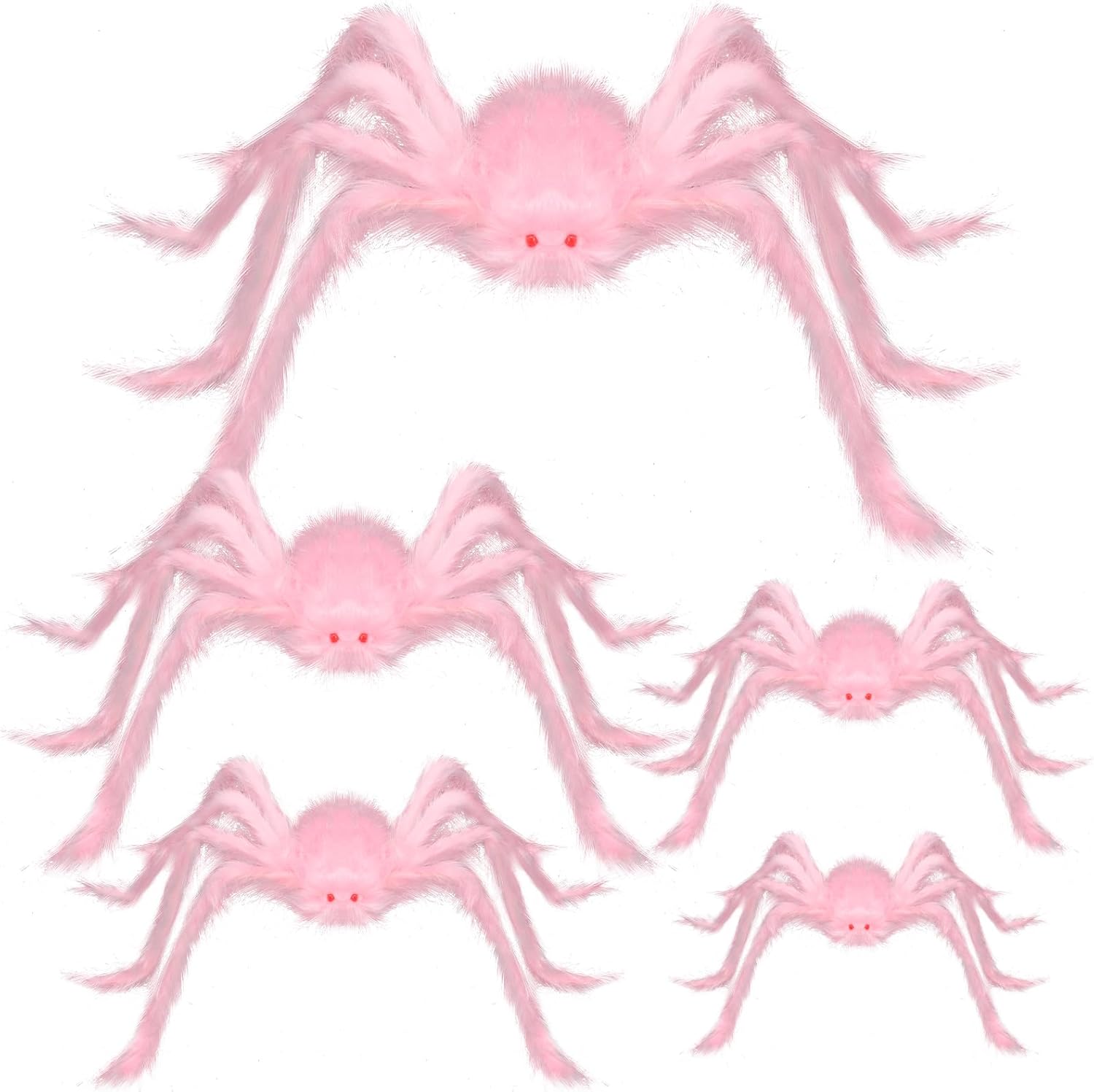 VioraWhite 5 Pcs Halloween Pink Spider Decorations Realistic Soft Hairy Giant Scary Araneid Set Fake Large Spider Props for Halloween Window Wall and Yard Outdoor Decor