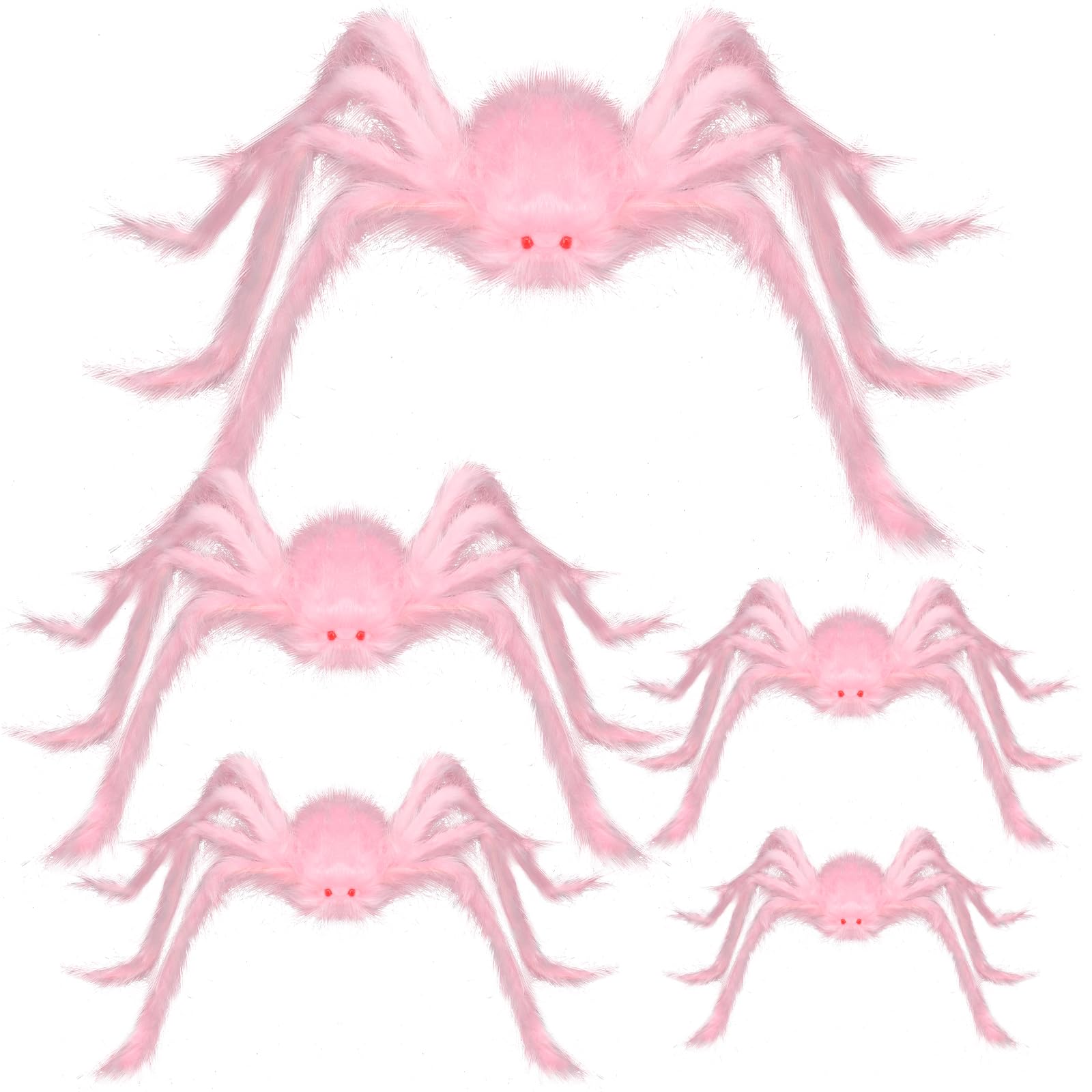 VioraWhite 5 Pcs Halloween Pink Spider Decorations Realistic Soft Hairy Giant Scary Araneid Set Fake Large Spider Props for Halloween Window Wall and Yard Outdoor Decor
