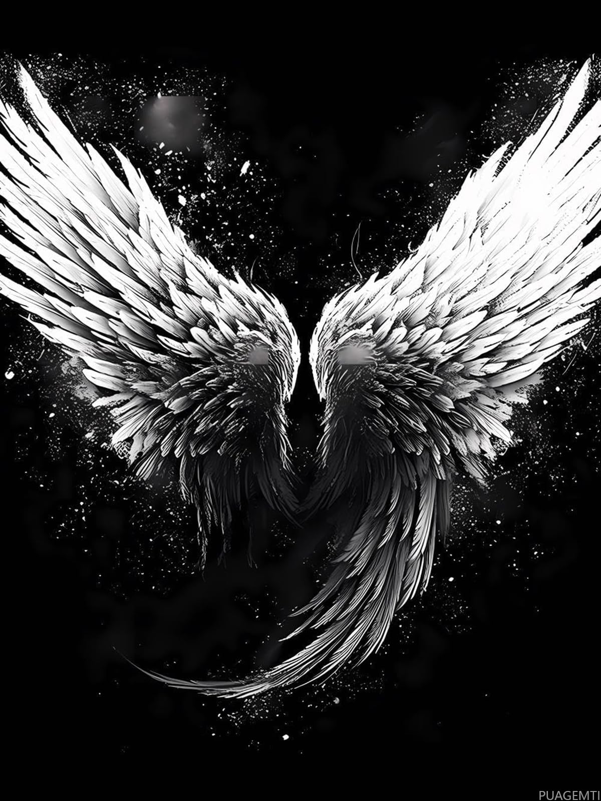 PUAGEMTI 5D White and Black Angel Wing Painting Diamond Painting Kits for Adults Beginner, DIY Wings Diamond Art for Home Wall Decor Gifts Full Drill Round Gem Art 12x16 inch