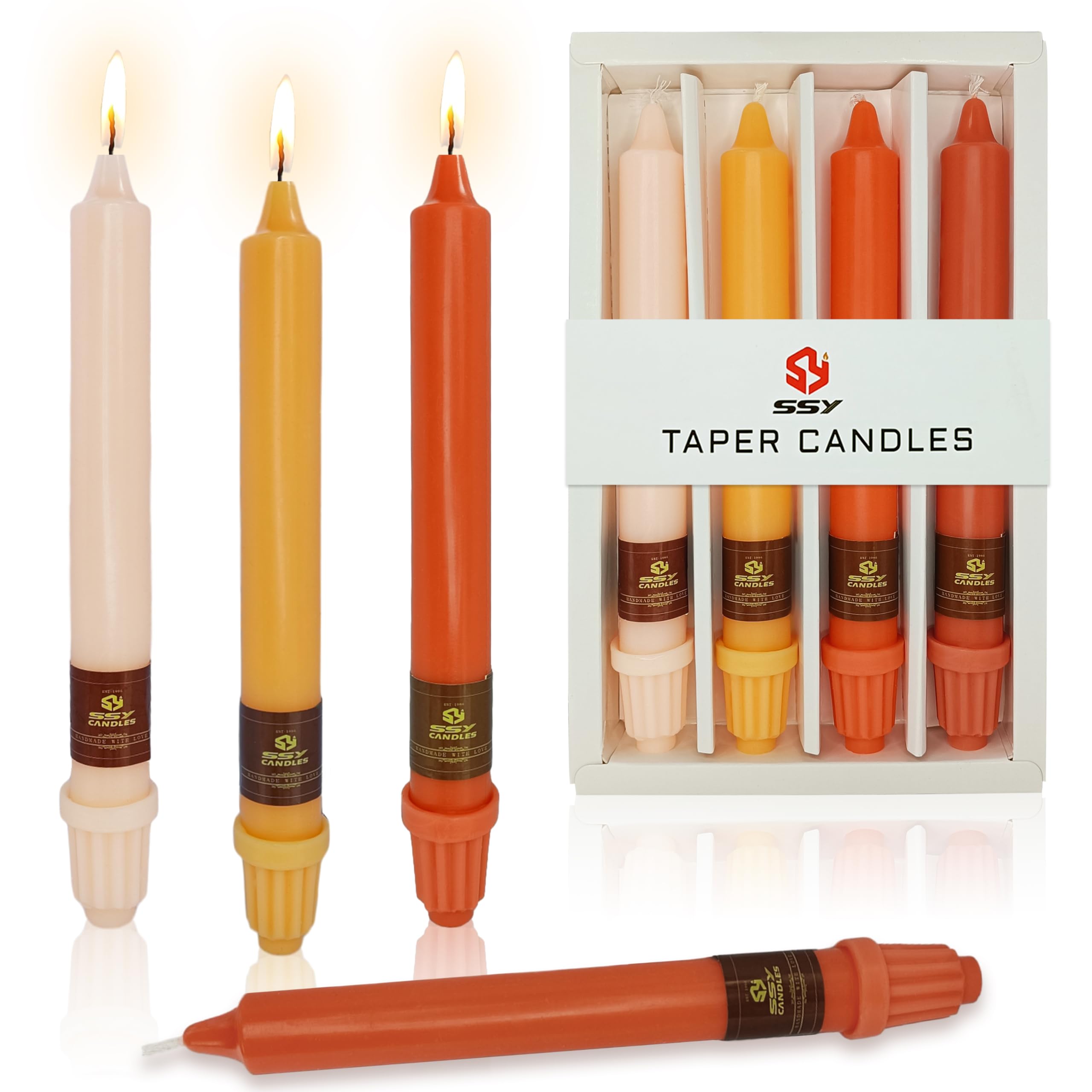 4 PCS Gradient Orange Taper Candlesticks 8 inch Unscented Tapered Candles Sticks for Home Holiday Wedding Party Decoration