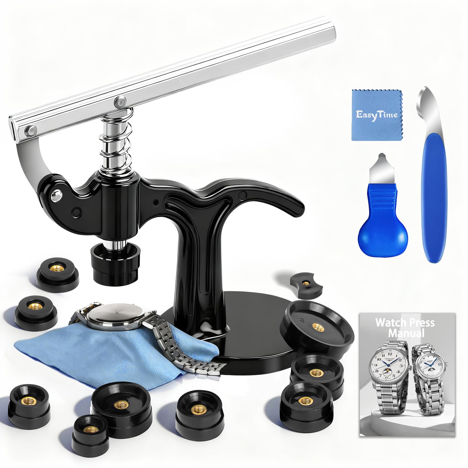Watch Repair Press Tool Set Watch Repair Kit 16pcs Suitable for Size 18mm to 50mm with Watch Case Open Pry Case Closer for Battery Replacement