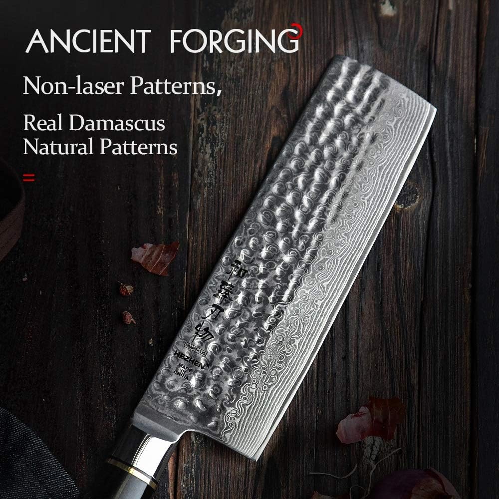 Meat Cleaver Knife, Kitchen Knife 6.8'' Nakiri Knife Japanese VG10 Damascus Steel Butcher Meat Cleaver Vegetable Knives Cooking Cutter Ebony Handle