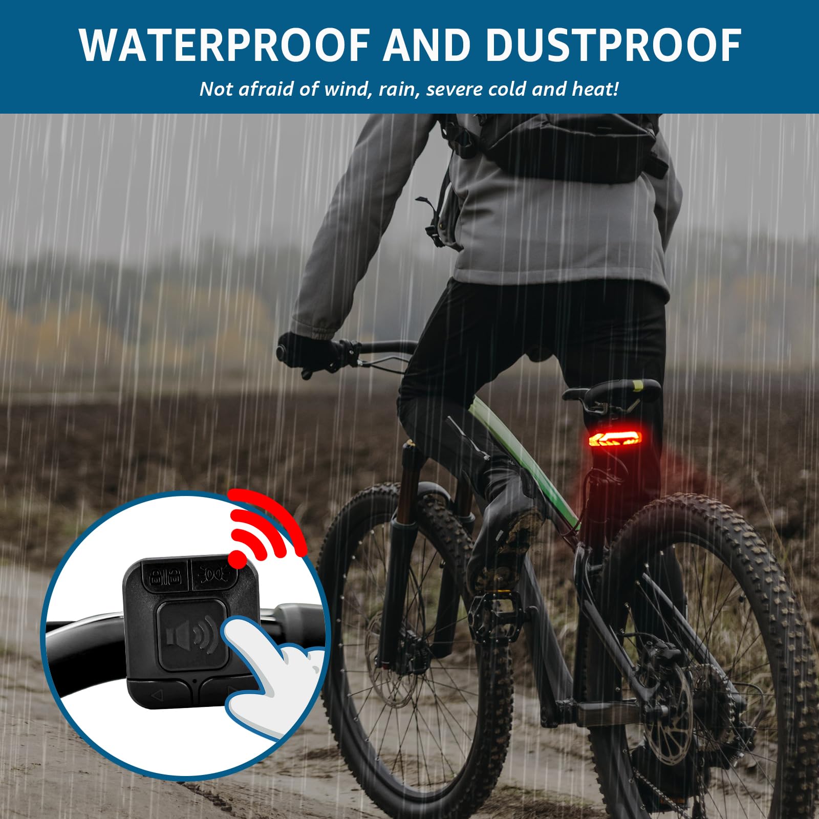USUPERINK Luz trasera para bicicleta con intermitentes y luz de freno, control remoto inalámbrico, luz trasera de bicicleta recargable por USB, luz de advertencia de seguridad con función antirrobo