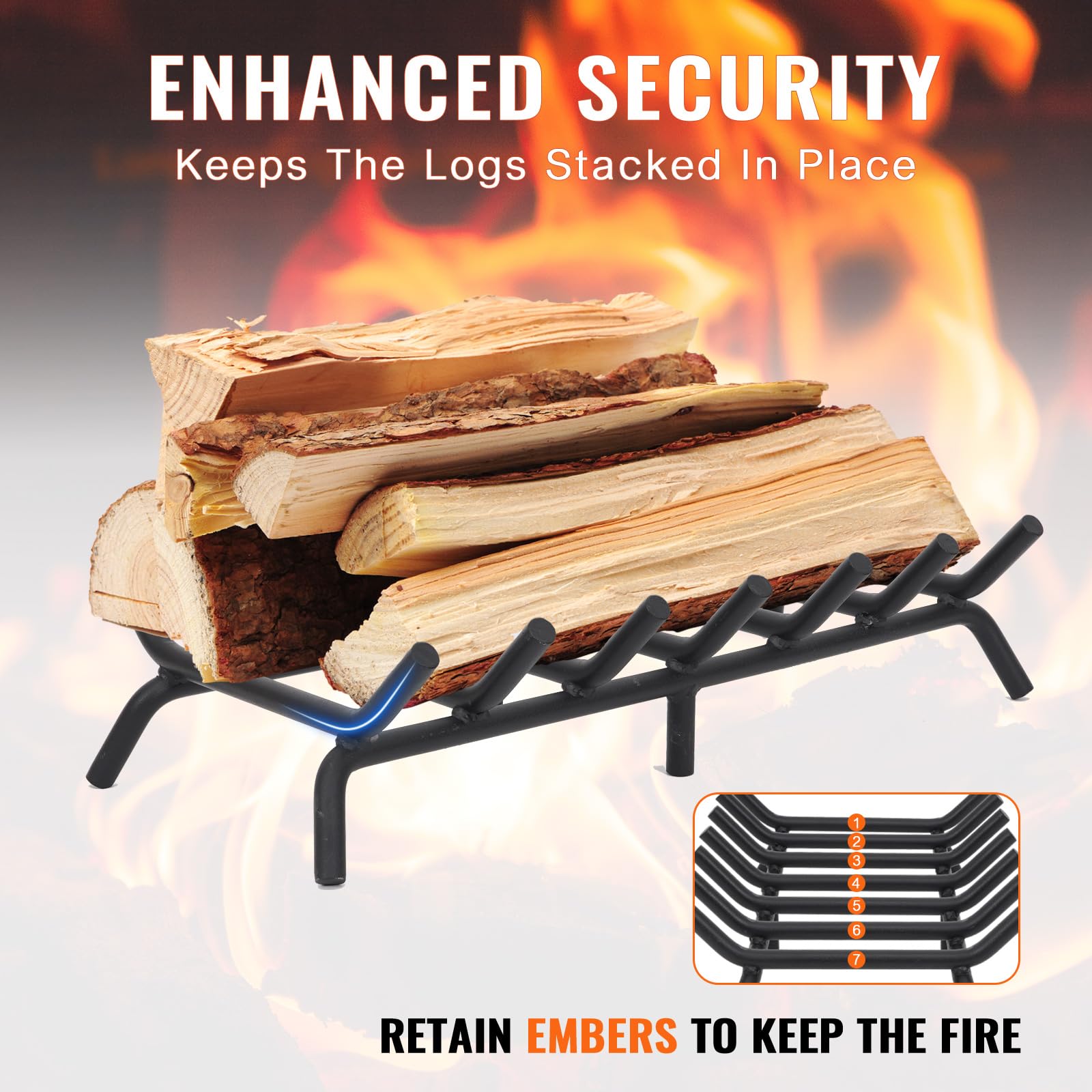 Griglia per caminetto da 61 cm, resistente, rotonda, in acciaio massiccio, supporto per legna da ardere, nessun montaggio, per camini interni e campeggio all'aperto