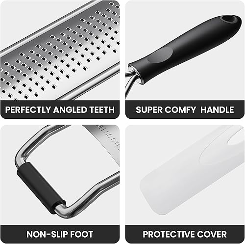 Miniatura 5 de Lemon Zester, rallador de queso de acero inoxidable con agarre cómodo antideslizante, negro