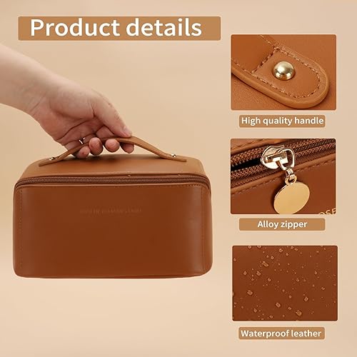 Miniatura 4 de zaleeta Bolsa de Maquillaje de Viaje, Juego de 3 Bolsas Organizadoras de Cosméticos de Gran Capacidad para Mujeres, Bolsas de Aseo de Cuero PU