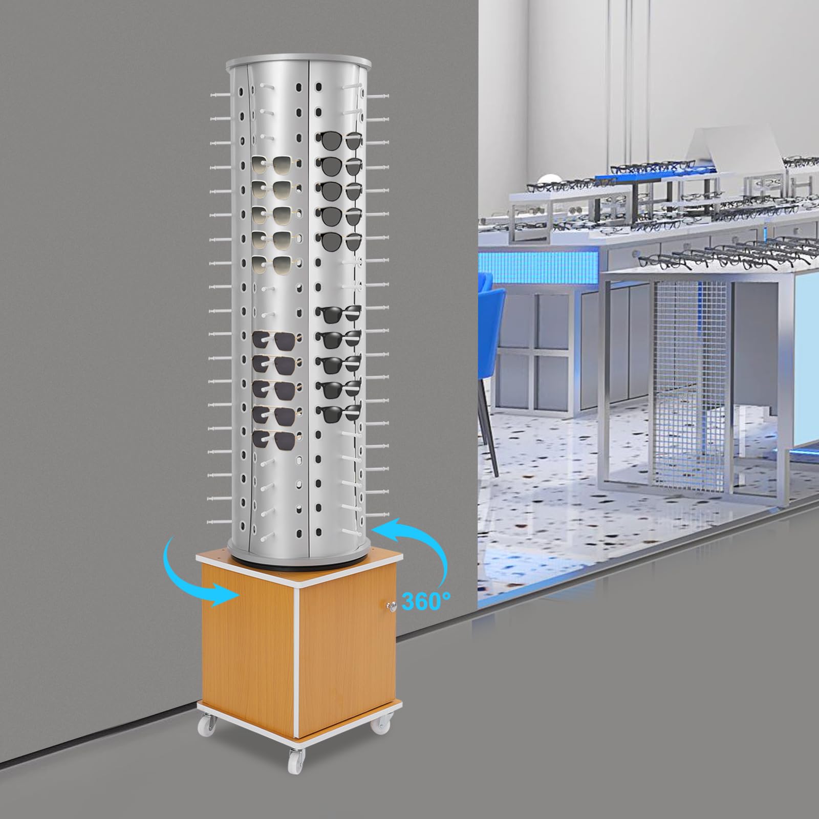 Soporte de exhibición de gafas, estante de almacenamiento para 114 pares, organizador giratorio de 360° para gafas de sol y gafas de lectura, ideal para tiendas minoristas y ópticas
