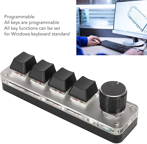 Miniatura 3 de Diyeeni Teclado mecánico para juegos de 4 teclas, teclado macro programable con retroiluminación RGB, teclado con una sola mano con perilla,