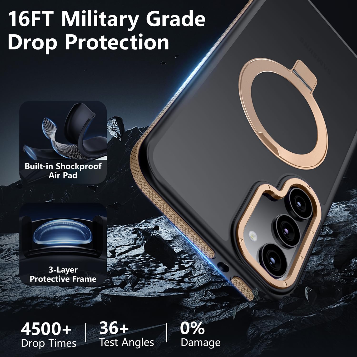 for Samsung Galaxy S23 Case, Magnetic Adjustable Ring Stand [Fit for Magsafe], [Military-Grade Shockproof Protection] Phone Case with Kickstand&Ring Holder (Desert Gold)