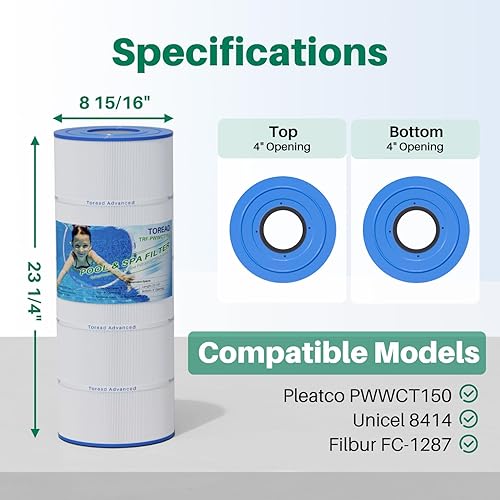 Miniatura 2 de TOREAD PWWCT150 - Filtro de piscina que reemplaza PWWCT150, Ultral-B3, Clearwater II ProClean 150, 817-0150N, Unicel 8414, Filbur FC-1287, SD-00210,