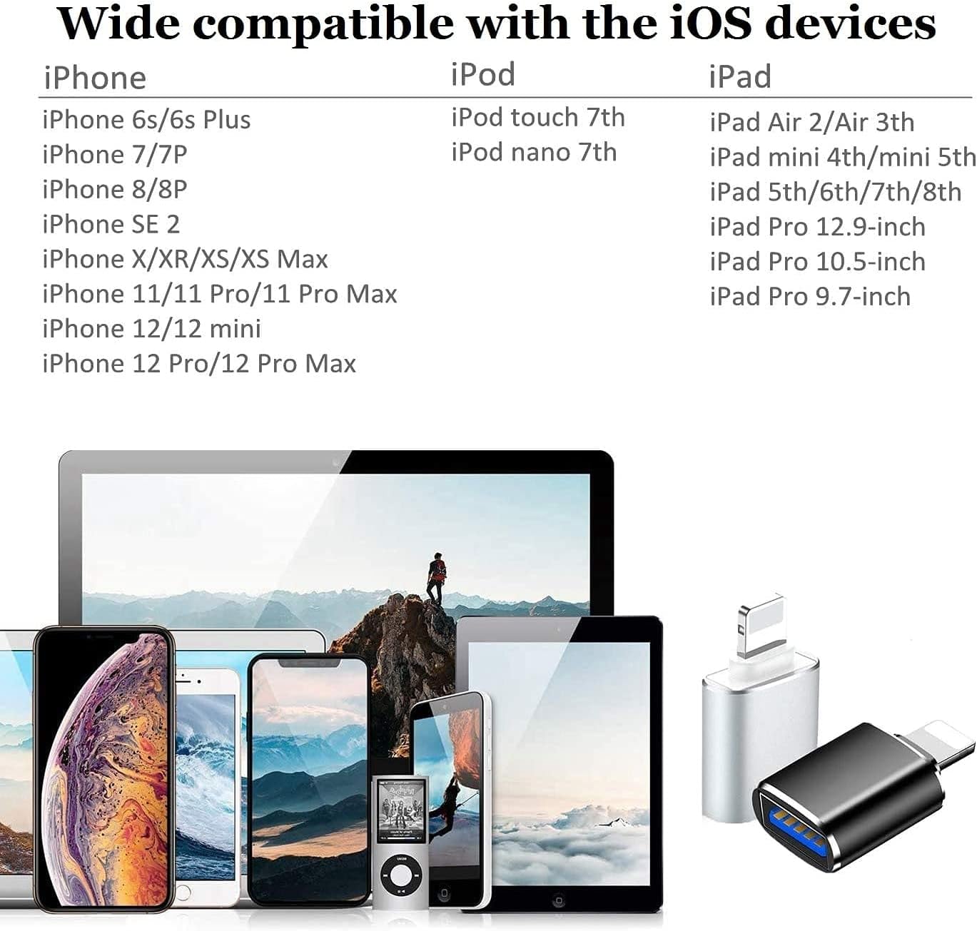 Lightning to USB Adapter, [Apple MFi Certified] USB 3.0 OTG Data Sync Cable Adapter for iPhone/iPad, Support Card Reader, Camera, USB, Mouse, Keyboard, Hubs, No Application Plug and Play(Black)