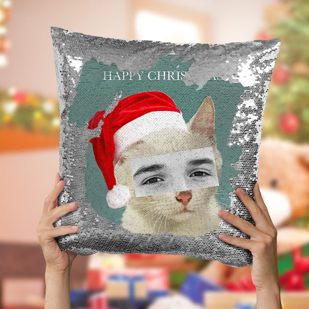 Custom Sequin Pillows Cover with Picture Personalized Face Magic Photo  Pillow Case Funny Eye Flip Mermaid Throw Sequin Funny Gag Gifts Birthday