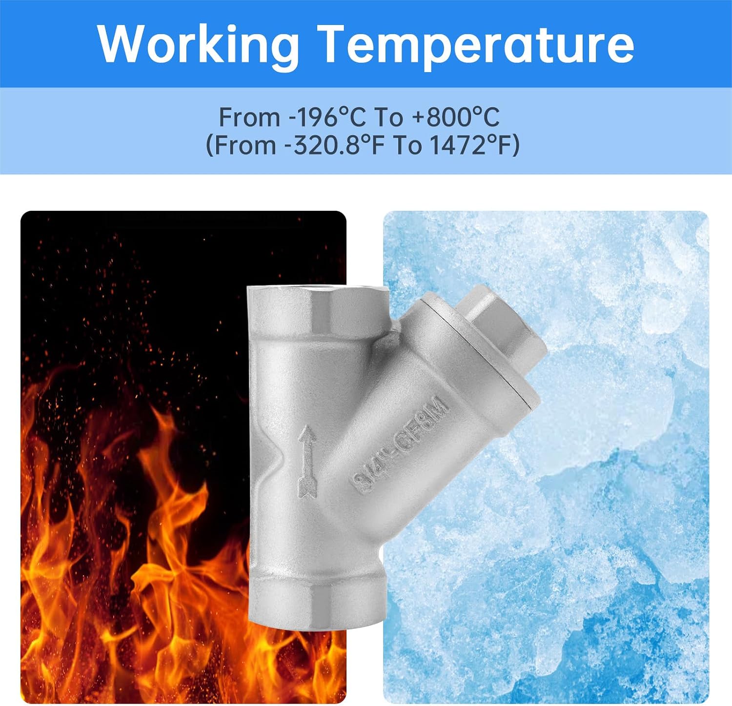 Industrial Plumbing Y Strainers 3/4 inch Male DN20 Y-Shaped Filter Valve Connector with Tape, Heavy Duty 316 Stainless Steel Y-strainer