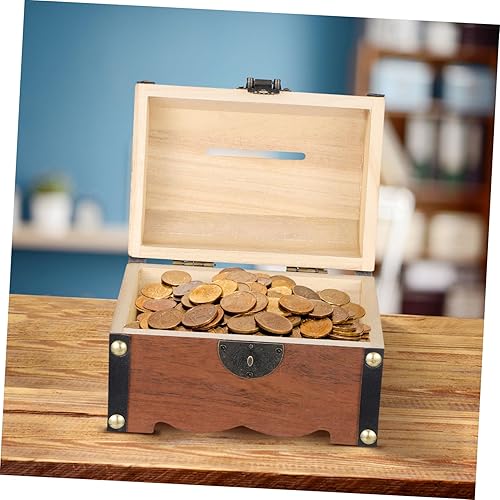 Miniatura 8 de Caja de seguridad pirata para porche, caja de almacenamiento retro de madera del tesoro, caja de almacenamiento de dinero de madera, organizador de