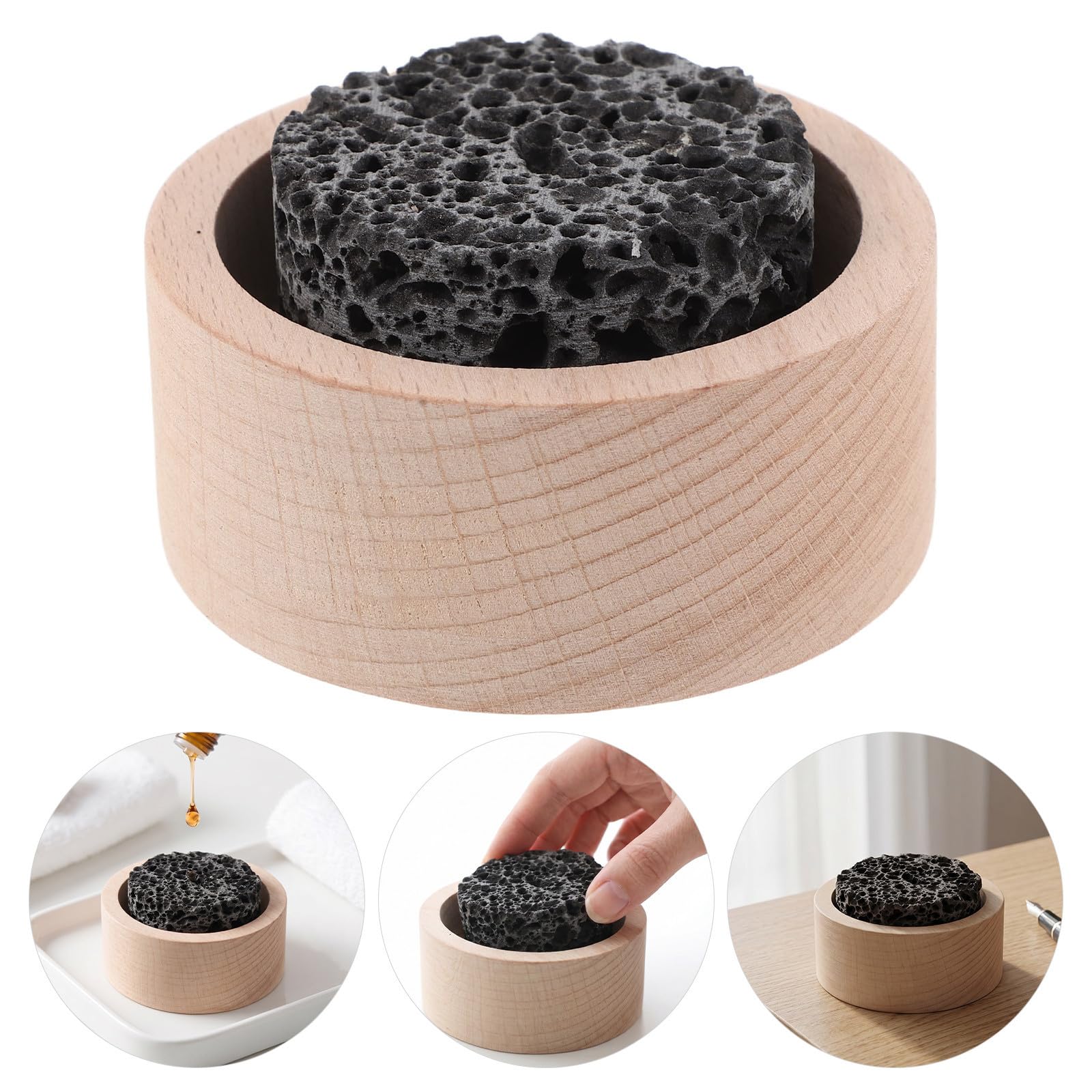 VICASKY Diffusore di Pietra Vulcanica Decorativo per Oli Essenziali, Diffusione Passiva Stabile, Design Unico in Legno, 4 Pezzi, per Ufficio e Meditazione