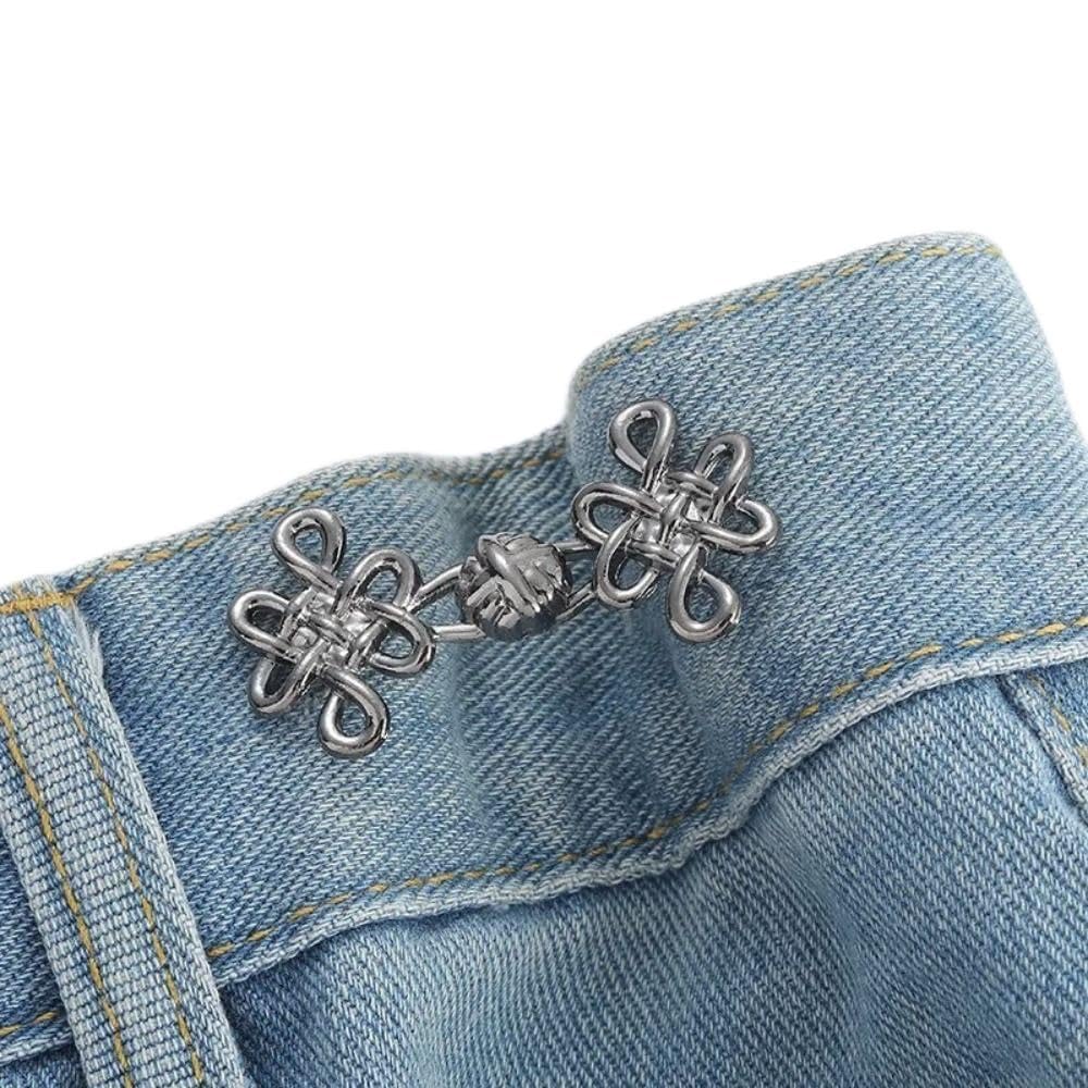 Chinese Knot Alloy Pants Button Tightener, Adjustable Waist Buckle Sets No Sew and No Tools, Detachable Decorative Waist Buckles(black)