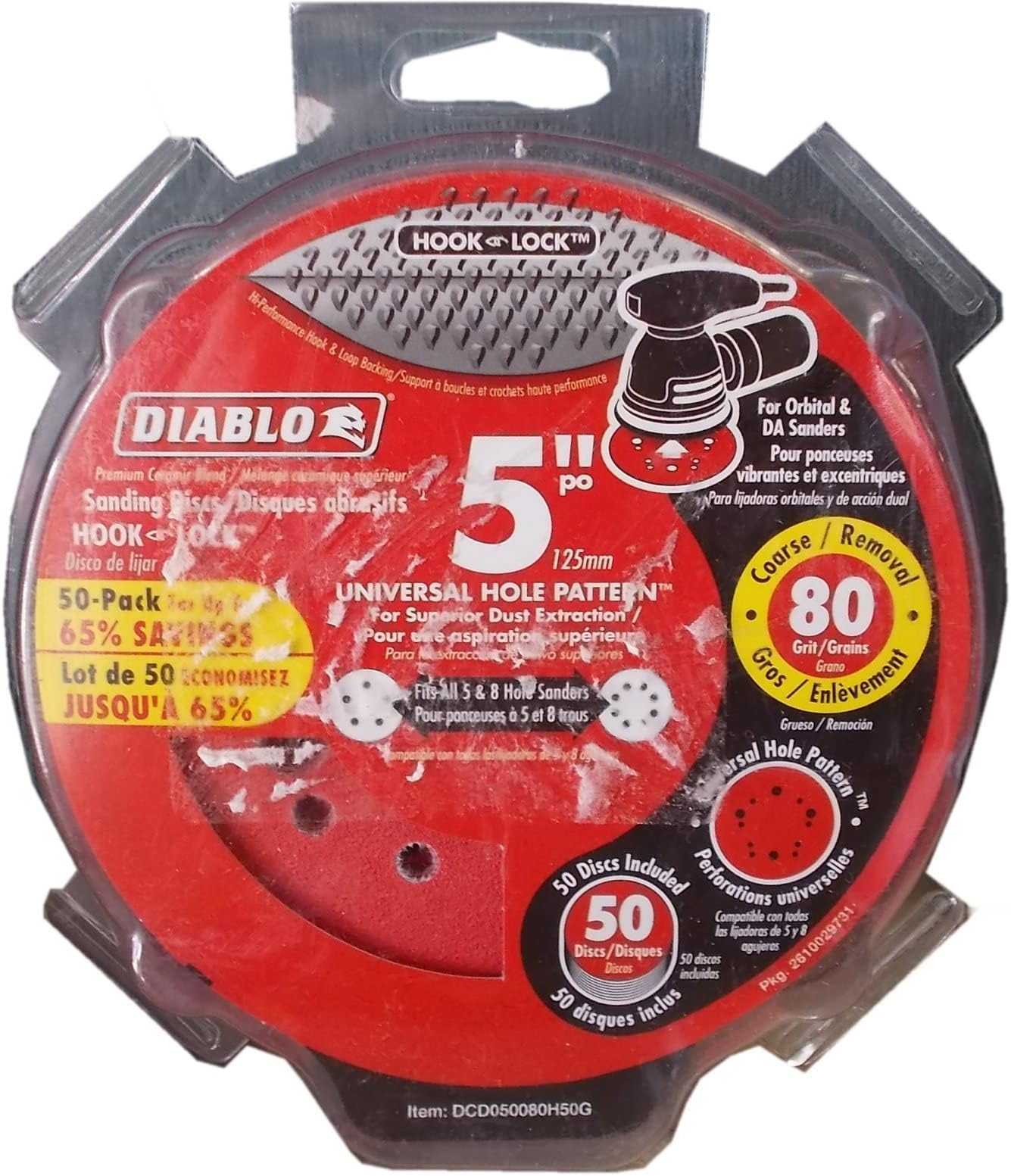 Diablo DCD050080H50G 5 in. 80Grit Universal Hole Random Orbital