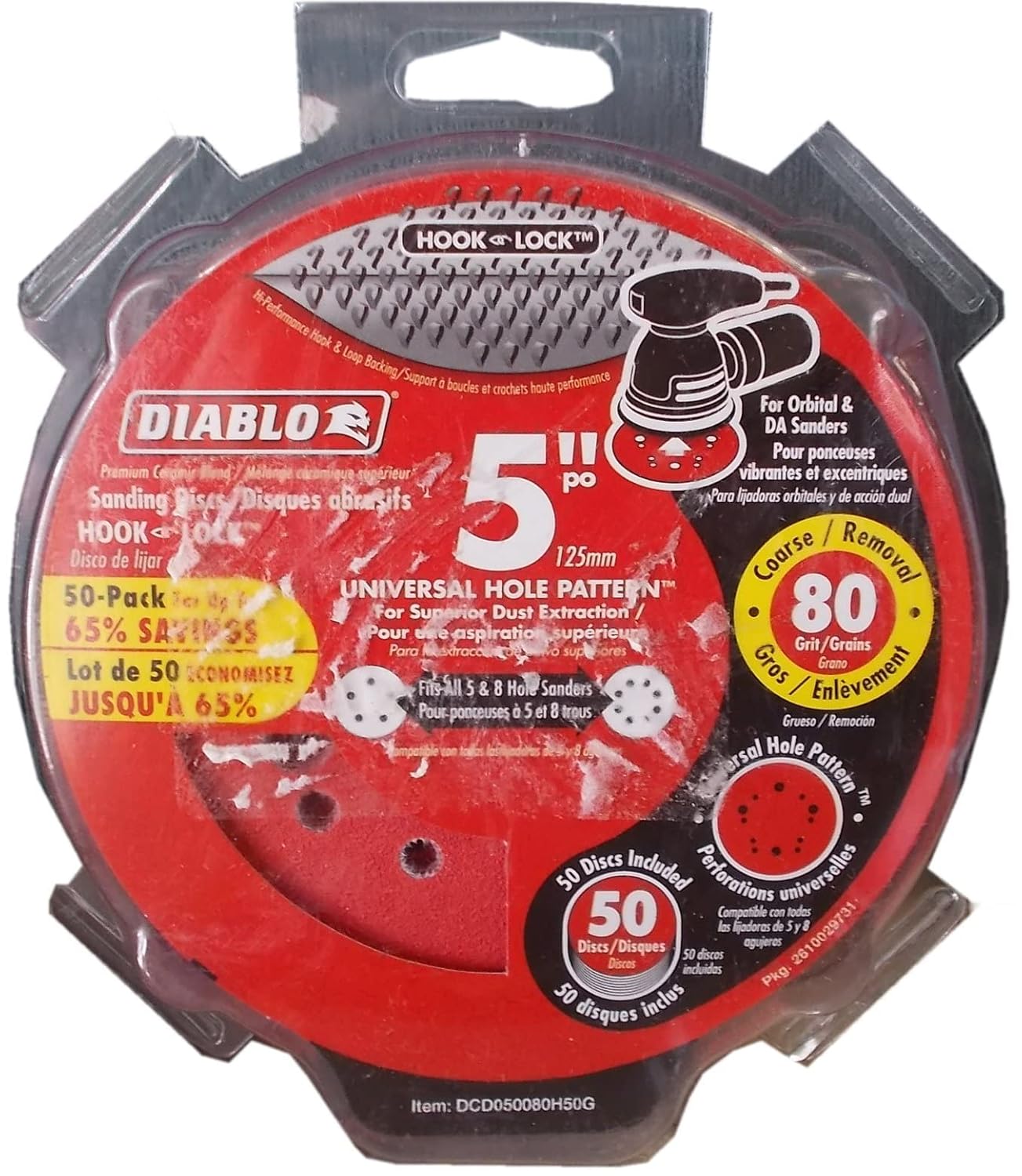 Diablo DCD050080H50G 5 in. 80Grit Universal Hole Random Orbital