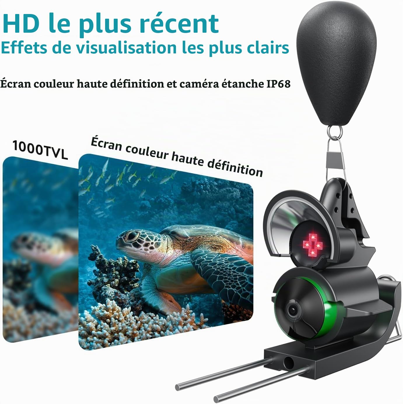 FourQ Sondeur Vidéo Pêche sous-Marine, Écran HD 5,0", Grand Angle 220°, Caméra Vision Nocturne IR, Câble Étanche 30m, 10000mAh, Idéal Pêche sur Glace, Lac, Bateau, Kayak