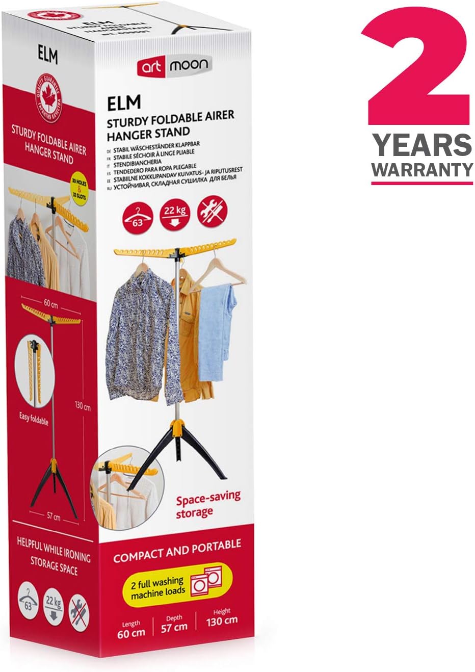 art moon Elm Heavy Duty Foldable Clothes Airer, Clothes Hanger Rack, Indoor/Outdoor Clothes Airer, Maximum Capacity 22kg or 63 Hangers, Easy to Assemble, Orange